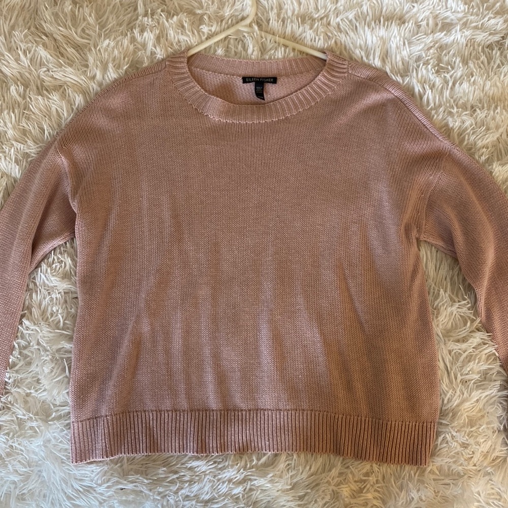 Pale pink cotton Eileen Fisher sweater, size XS